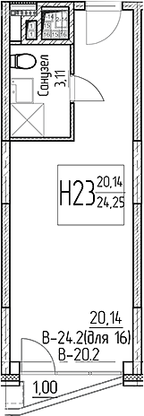 Планировка — Аметист, Студия, 23 м²