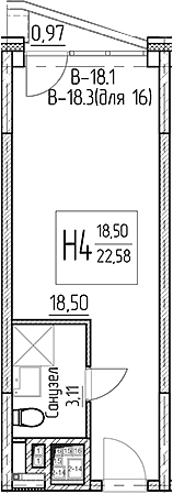 Планировка — Аметист, Студия, 22 м²