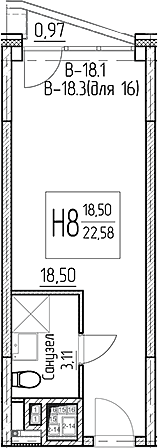 Планировка — Аметист, Студия, 22 м²