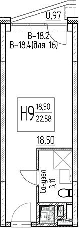 Планировка — Аметист, Студия, 22 м²