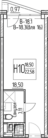 Планировка — Аметист, Студия, 22 м²