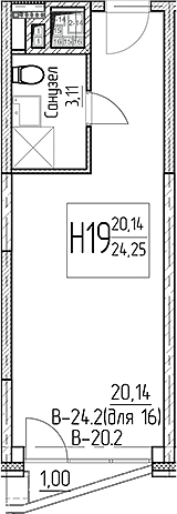 Планировка — Аметист, Студия, 23 м²