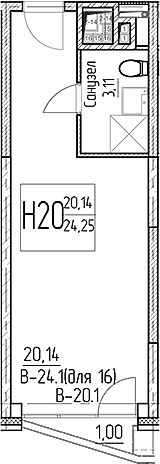 Планировка — Аметист, Студия, 39 м²