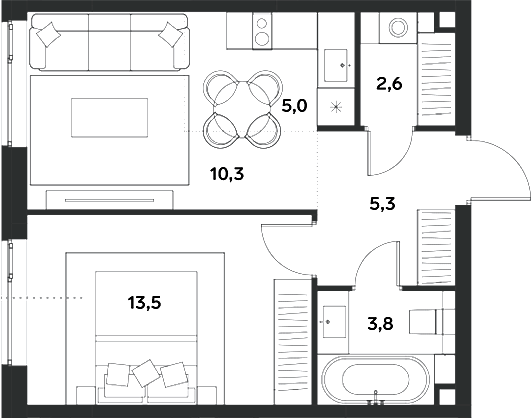 Планировка — ALIA, 2-комн., 41 м²