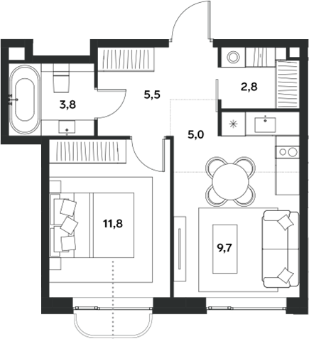 Планировка — ALIA, 2-комн., 39 м²