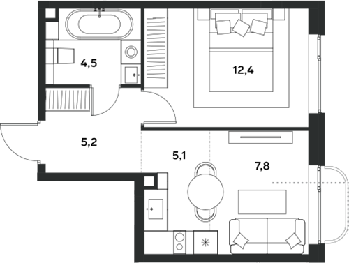 Планировка — ALIA, 2-комн., 35 м²