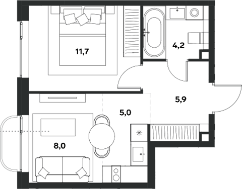 Планировка — ALIA, 2-комн., 35 м²