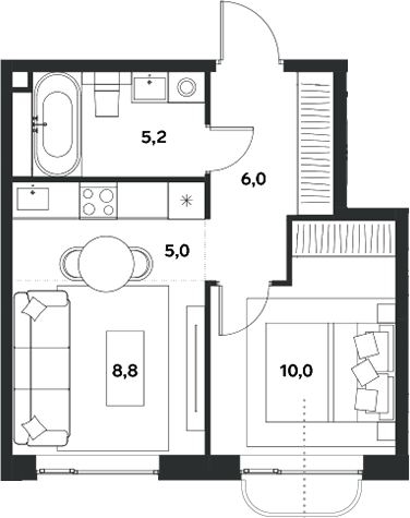Планировка — ALIA, 2-комн., 35 м²