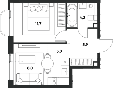 Планировка — ALIA, 2-комн., 35 м²
