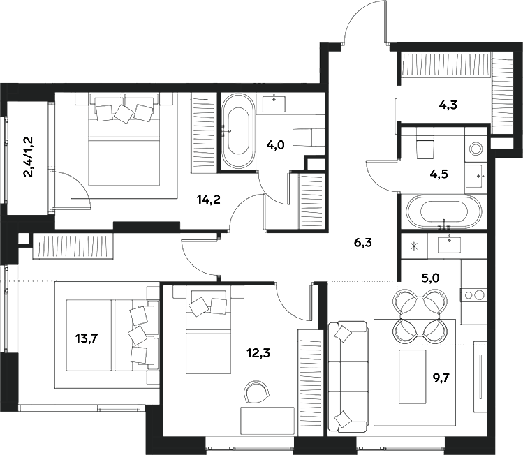Планировка — ALIA, 4-комн., 79 м²