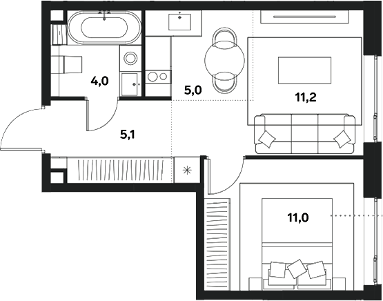 Планировка — ALIA, 2-комн., 36 м²
