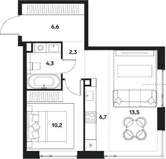 Планировка — ALIA, 2-комн., 44 м²
