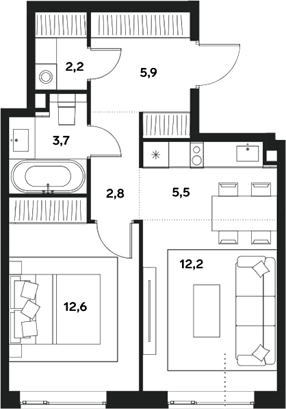 Планировка — ALIA, 2-комн., 45 м²
