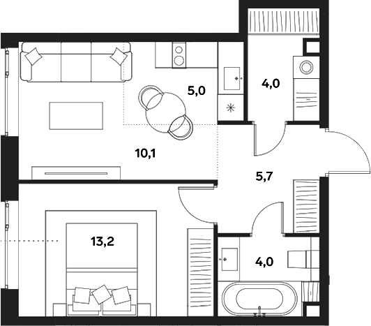 Планировка — ALIA, 2-комн., 42 м²