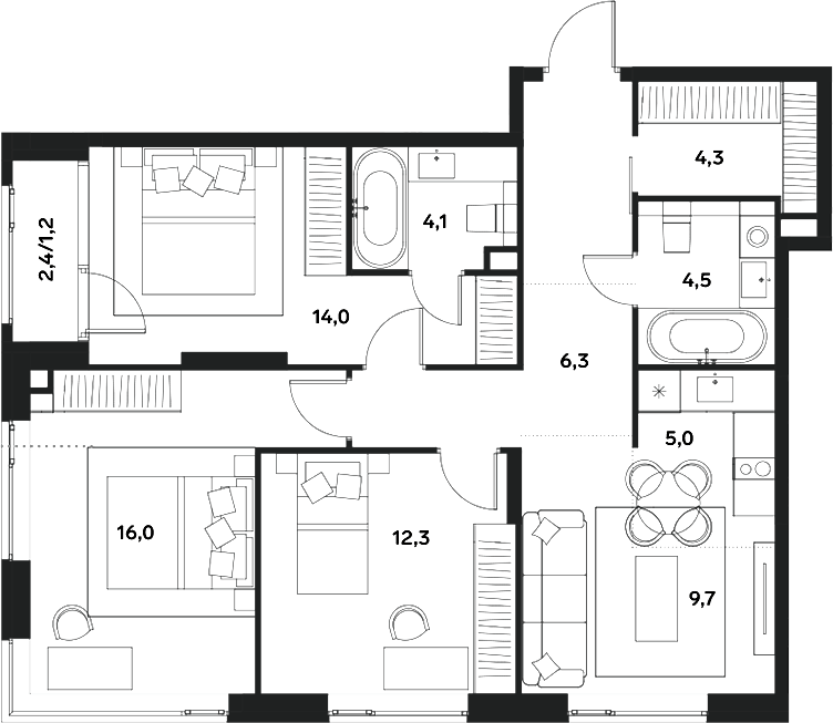 Планировка — ALIA, 4-комн., 82 м²