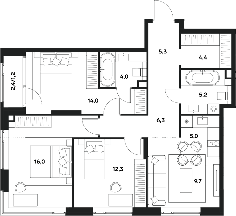 Планировка — ALIA, 4-комн., 82 м²