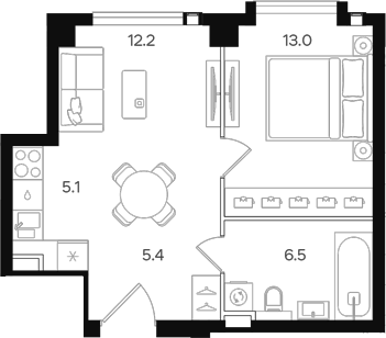 Планировка — АУРА. Мангазея на Тульской, 2-комн., 42 м²