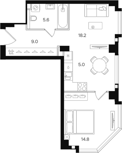 Планировка — АУРА. Мангазея на Тульской, 2-комн., 53 м²