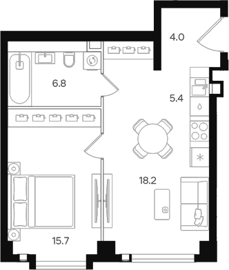 Планировка — АУРА. Мангазея на Тульской, 2-комн., 50 м²