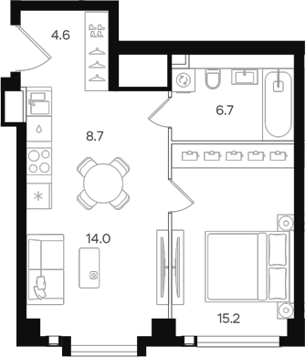 Планировка — АУРА. Мангазея на Тульской, 2-комн., 49 м²