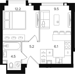 Планировка — АУРА. Мангазея на Тульской, 2-комн., 38 м²