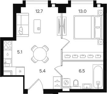 Планировка — АУРА. Мангазея на Тульской, 2-комн., 43 м²