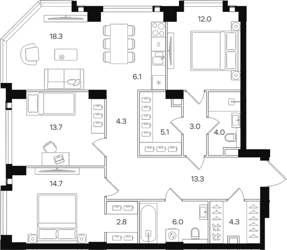 Планировка — АУРА. Мангазея на Тульской, 4-комн., 108 м²