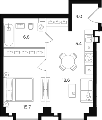 Планировка — АУРА. Мангазея на Тульской, 2-комн., 51 м²