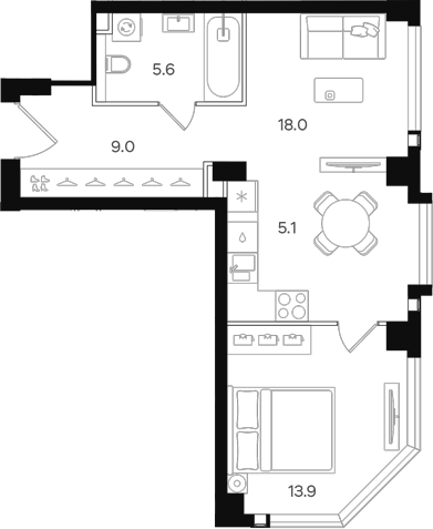 Планировка — АУРА. Мангазея на Тульской, 2-комн., 52 м²