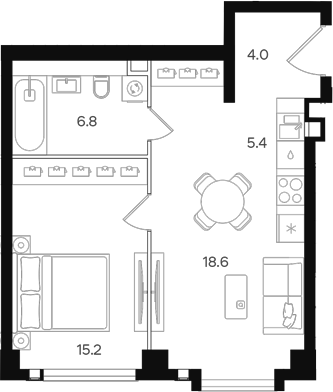 Планировка — АУРА. Мангазея на Тульской, 2-комн., 50 м²