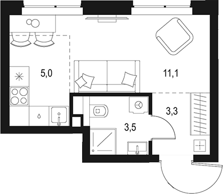 Планировка — Левел Мичуринский, Студия, 23 м²