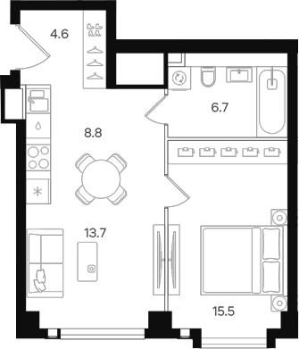 Планировка — АУРА. Мангазея на Тульской, 2-комн., 49 м²