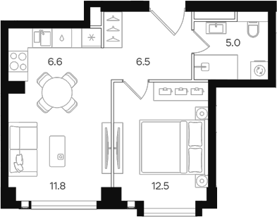Планировка — АУРА. Мангазея на Тульской, 2-комн., 42 м²