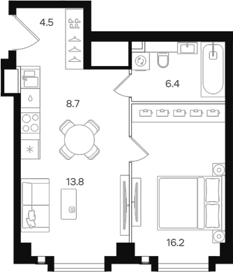 Планировка — АУРА. Мангазея на Тульской, 2-комн., 50 м²