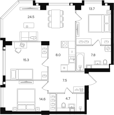Планировка — АУРА. Мангазея на Тульской, 4-комн., 96 м²