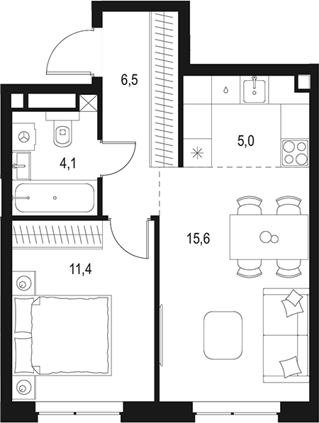 Планировка — Левел Мичуринский, 2-комн., 43 м²