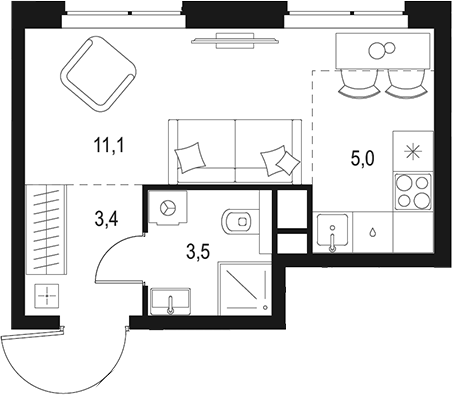 Планировка — Левел Мичуринский, Студия, 23 м²