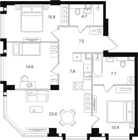 Планировка — АУРА. Мангазея на Тульской, 4-комн., 95 м²
