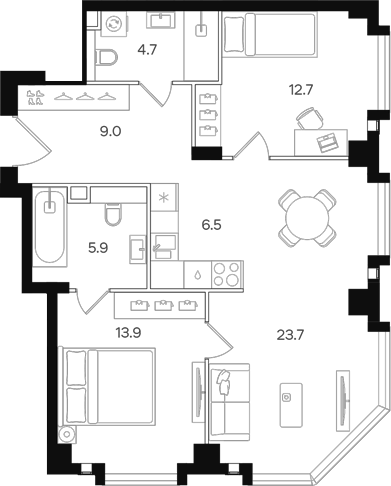 Планировка — АУРА. Мангазея на Тульской, 3-комн., 76 м²