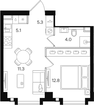 Планировка — АУРА. Мангазея на Тульской, 2-комн., 39 м²