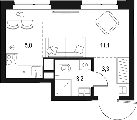 Планировка — Левел Мичуринский, Студия, 23 м²