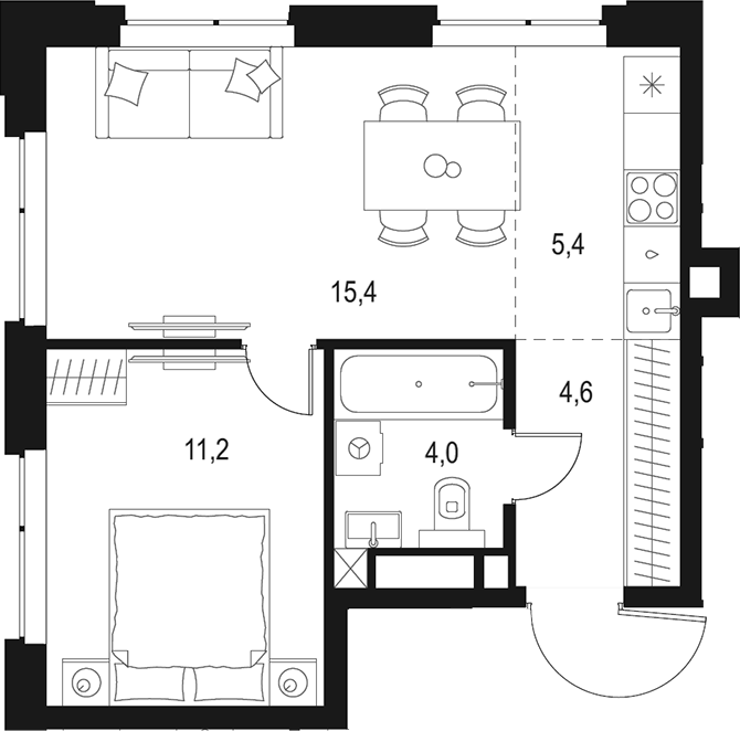 Планировка — Левел Мичуринский, 2-комн., 41 м²