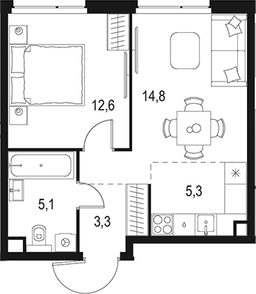 Планировка — Левел Мичуринский, 2-комн., 41 м²