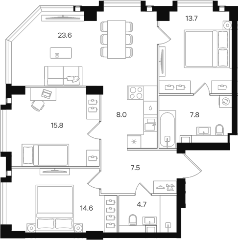 Планировка — АУРА. Мангазея на Тульской, 4-комн., 96 м²