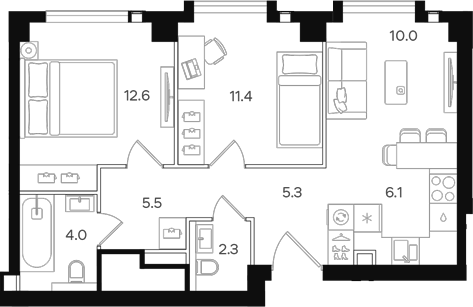 Планировка — АУРА. Мангазея на Тульской, 3-комн., 57 м²