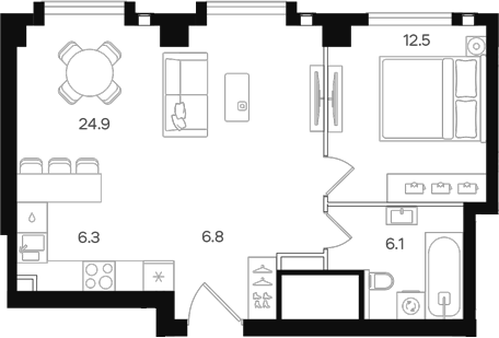 Планировка — АУРА. Мангазея на Тульской, 2-комн., 57 м²