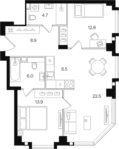 Планировка — АУРА. Мангазея на Тульской, 3-комн., 75 м²