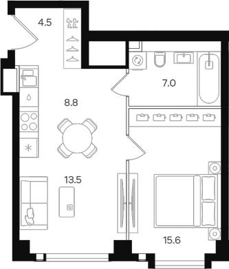 Планировка — АУРА. Мангазея на Тульской, 2-комн., 49 м²