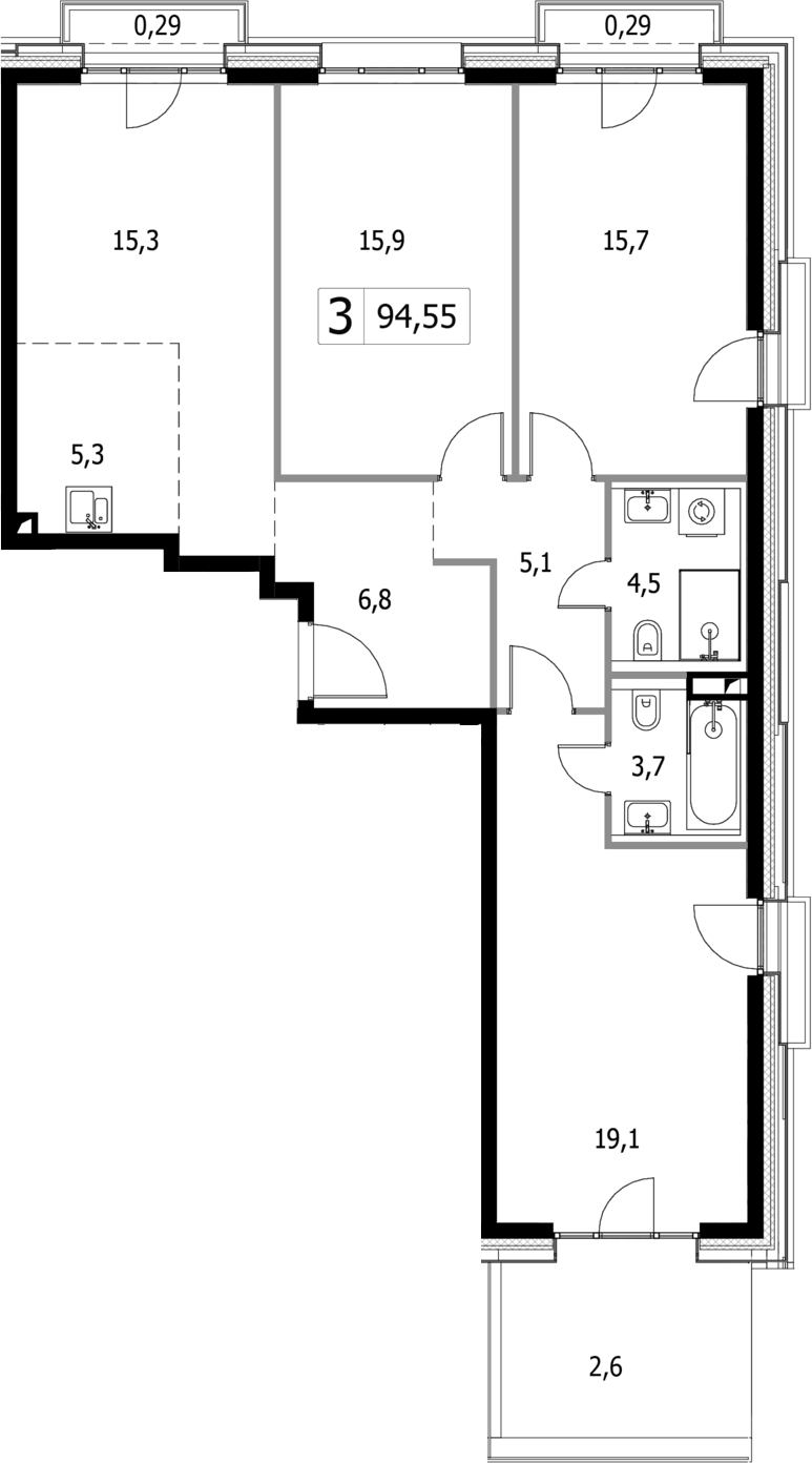 Планировка — Селигер Сити, 4-комн., 91 м²