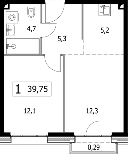 Планировка — Селигер Сити, 2-комн., 39 м²
